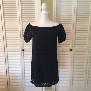 City Studio Elegant Navy Off-Shoulder Cotton Eyelet Dress Size S